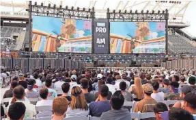  ?? CHRISTIAN PETERSEN/GETTY IMAGES ?? Game enthusiast­s and industry personnel attend the Epic Games Fortnite E3 Tournament.