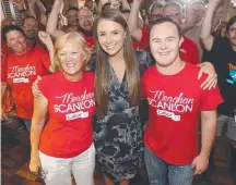  ??  ?? Labor candidate for Gaven Meaghan Scanlon with her mother Margaret, brother Callum and cheering suporters.
