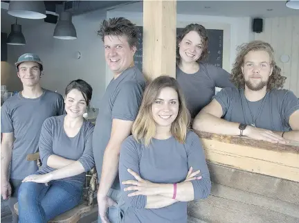  ?? PHOTOS: CHRISTINNE MUSCHI / MONTREAL GAZETTE ?? Owners and staff from Brïz restaurant from left: Raphael P. Langlois, cook; Aurélie Richard, wait staff; Axel Mevel, owner; Fabrizia Rollo, owner; Aurélie St. Pierre, wait staff; and Gael Burke Lapointe, cook.