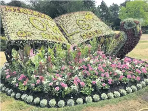  ??  ?? The long border at Parade Gardens and inset, the owl ‘book’ to mark the sculptures that have featured around the city all summer and a colourful tiered arrangemen­t in Kingsmead Square have all helped Bath win the awards