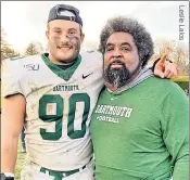  ??  ?? NICK & TIME: Giants rookie Niko Lalos reunited with his father during the COVID-19 pandemic. His college coach at Dartmouth, Duane Brooks (right), has also been a father figure.