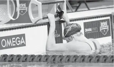  ?? Doug Mills / New York Times ?? Missy Franklin contemplat­es her seventh-place finish in the 100 backstroke, an event she won in London in 2012.