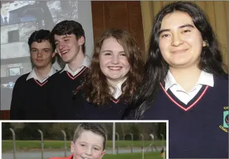  ??  ?? ABOVE: Conor Horgan, Niall Carton, Katie Docherty and Lhamo Fitzsimons from Colaiste Chill Mhantain taking part in the Wicklow Syria debate in the Dominican in March.
LEFT: Joshua, Nadine, Diane and Warren Angelo Cleary Byrne taking part in the...