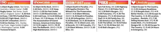  ??  ?? 3.30pm Rugby Union. Rugby Union.
6.30 Kick & Chase. 7.30 FIFA Football Show. 8.00 UFC Fight Week. 8.30 UFC Unleashed. 9.30 Ice Hockey. Transworld Sport. 5.00 11.00 12 2 5 V In H 1.05pm 1 Death In Paradise. 2.05 2 Agatha Christie’s The Witness W For...