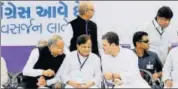  ?? PTI FILE ?? Congress president Rahul Gandhi with senior leaders Ahmed Patel and Ashok Gehlot. Gandhi had said in December that the plan going forward was to make Congress ‘a grand old and young party’.