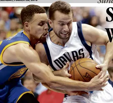  ?? AP ?? GOLDEN State’s Stephen Curry battles Dallas’ JJ Barea for possession.