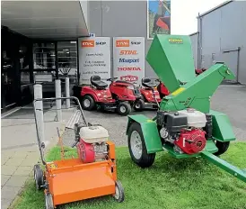  ??  ?? Stihl Shop Palmerston North has a range of products for hire including this scaraffier, left, and a brand new chipper.
