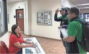  ?? IRMA CRUZ ?? Activist Irma Cruz, left, talks to students at Western Technical College in El Paso, Texas, in 2019. Cruz wants residents to fill out the 2020 census. Experts warn that a severe undercount could greatly affect communitie­s of color.