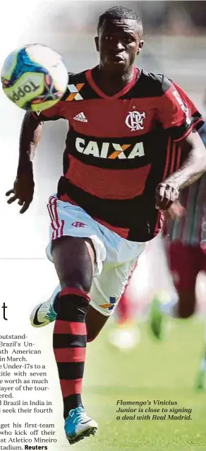  ??  ?? Flamengo’s Vinicius Junior is close to signing a deal with Real Madrid.