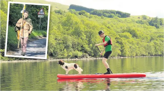  ??  ?? World record ahoy! William paddles with a pal on Loch Tay on a training day and (inset) on his previous challenge