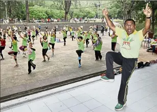  ??  ?? Still going strong: Jeorge leading an aerobics session at the Penang City Park.