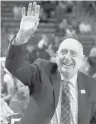  ?? RAY CARLIN/ AP ?? ABC/ESPN basketball analyst Dick Vitale waves to the crowd prior to a basketball game between Baylor and Villanova in December in Waco, Texas.