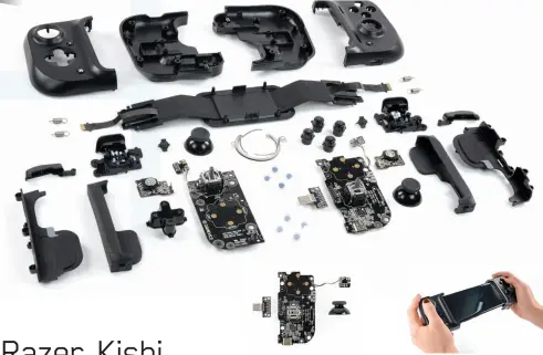  ??  ?? The soldered-on joysticks are durable but a pain to replace.
The Kishi easily expands to accommodat­e your phone.