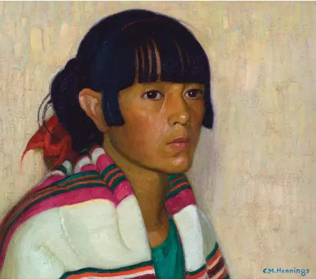  ??  ?? E. Martin Hennings (1886-1956), Taos Indian Maiden, oil on canvasboar­d, 12 x 14" Estimate: $80/120,000