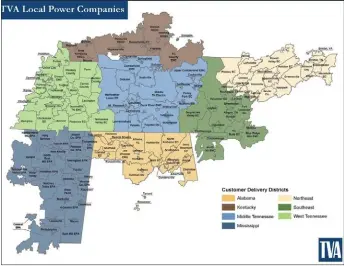  ?? MAP COURTESY OF TVA ?? Tennessee Valley Authority coverage areas.