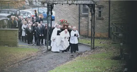  ??  ?? Former MP John Cummings, below, was laid to rest in the cemetery of St Joseph’s RC Church in his home village of Murton.