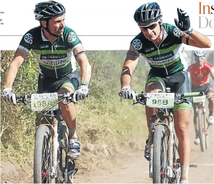  ??  ?? In their heyday, David George, left, and Kevin Evans were South Africa’s best hope for a local team to win the Cape Epic.