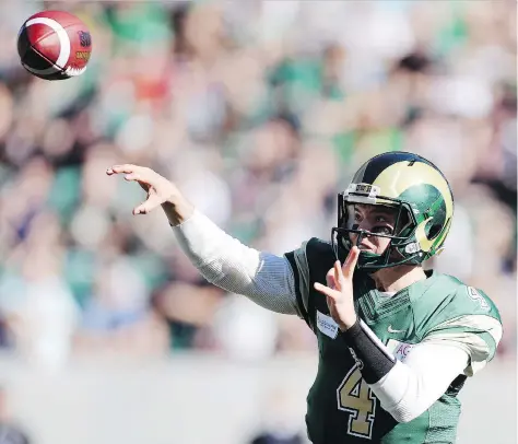  ?? TROY FLEECE ?? University of Regina Rams quarterbac­k Noah Picton has thrown 22 touchdown passes this season. Half of the throws have been to his cousin, Mitch Picton. Noah leads Canada West in completion­s, passing yards and touchdown passes. He’s third in the...