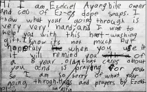  ?? CONTRIBUTE­D ?? Ezekiel Ayangbile, owner of Ez-Es Dope Soaps, wrote notes to Hurricane Harvey survivors receiving his handmade soaps.