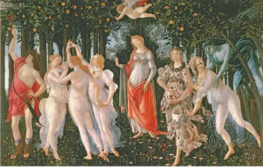  ??  ?? Primavera, 1480–82, by Sandro Botticelli (1444/5–1510), 6½ft by 10¼ft, Uffizi, Florence, Italy
