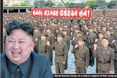  ??  ?? North Korean troops at a rally in support of Kim Jong-un