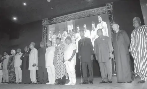  ??  ?? From right to left: Professor George Obiozor, Dr. Pascal Dozie, Rear Admiral Alison Madueke, Chief Samuel Okeke and others at the confab