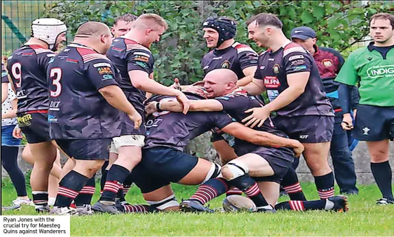  ?? ?? Ryan Jones with the crucial try for Maesteg Quins against Wanderers