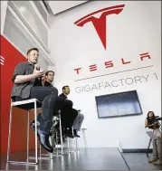  ?? AP 2016 ?? Tesla Chief Executive Elon Musk, shown last year at the company’s Gigafactor­y in Sparks, Nev., promised to build a 100-megawatt battery within 100 days or hand it over to the South Australia state government for free.