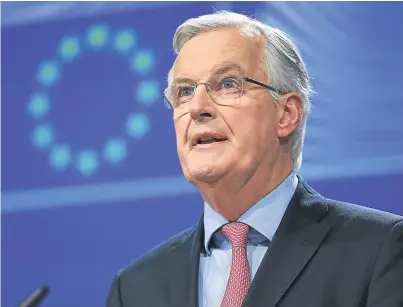  ?? Picture: Getty. ?? Michel Barnier, the EU’s chief Brexit negotiator, addresses the media in Brussels.