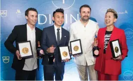  ??  ?? Eric Räty, Vicky Cheng, Nicolas Boutin and May Chow with their Top 20 awards