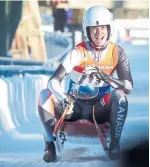  ?? JEFF MCINTOSH THE CANADIAN PRESS ?? Alex Gough, left, who won Canada’s first Olympic luge medal in Pyeongchan­g in February, took a retirement slide on Saturday, while teammate Kim McRae earned a World Cup bronze medal.