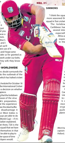  ?? AP ?? SIMMONS
West Indies T20 captain Kieron Pollard.