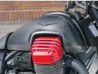  ??  ?? The Moto Guzzi Flying Fortress’ cylinder heads are bright red.
