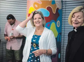  ?? CHRISTOPHE­R KATSAROV THE CANADIAN PRESS ?? Ontario NDP Leader Andrea Horwath and Rev. Cheri DiNovo speak before a press conference opposing the repeal of Ontario's updated health and physical education curriculum in Toronto on Friday.