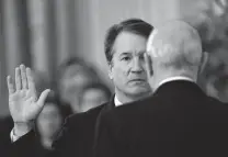  ?? Brendan Smialowski / Getty Images ?? Reports of new accusation­s against Brett Kavanaugh, sworn in to the Supreme Court in October, quickly unraveled. No wonder Americans hold the media in contempt.