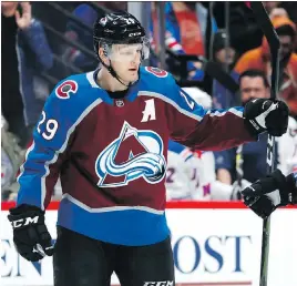  ?? DAVID ZALUBOWSKI/THE ASSOCIATED PRESS ?? Avalanche centre Nathan MacKinnon deftly handled the controvers­y he started by lashing out at head coach Jared Bednar during a game this week. “That’s unacceptab­le on my part,” he said after practice Friday at Bell Centre.