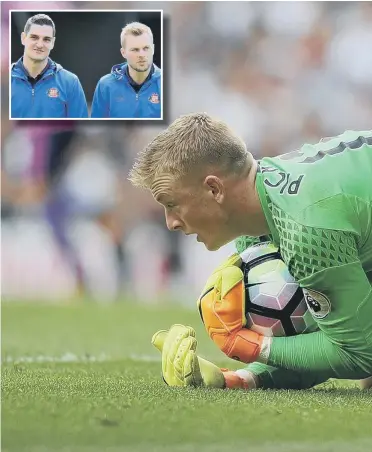  ??  ?? Sunderland’s number one and prized asset Jordan Pickford is likely to leave the Stadium of Light, main. Inset: Vito Mannone and Seb Larsson are also likely to exit.