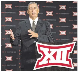  ?? TONYGUTIER­REZ / AP ?? Commission­er Bob Bowlsby, as Big 12media days openedMond­ay in Dallas, indicated there’s no consensus for expanding the number of schools in the conference at this time.