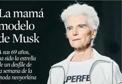  ?? EDUARDO MUNOZ ALVAREZ / AFP ?? Maye Musk, en su intervenci­ón en la pasarela de diseñadore­s coreanos en la Fashion Week de Nueva York