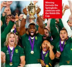  ??  ?? Winning formula: the Springboks celebrate with the Webb Ellis Cup.