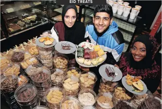  ?? | ZANELE ZULU African News Agency (ANA) ?? FROM left, Eemaan Portela, 31, Raees Mohamed, 21, and Salwa Saadi, 22, are looking forward to some sweet treats after the month-long fasting period of Ramadaan. Muslims in South Africa will observe Eid-ul-fitr later this week. Best wishes to all our readers for Eid-ul-fitr.