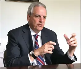  ?? Ernest A. Brown photo ?? Former U.S. Attorney Peter F. Neronha, of Jamestown, discusses his long career, his family, and future plans as Rhode Island Attorney General while sitting down for an interview with editors from the Woonsocket Call and Pawtucket Times on Thursday.