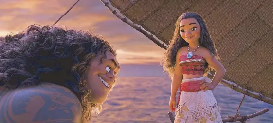  ??  ?? In the film, Moana seeks the help of the demigod Maui (voiced by Dwayne ‘The Rock’ Johnson). Their interactio­ns can be prone to mishaps but they sparkle with fun and humor. In real life, Auli’i has received sound advice on navigating show business from...