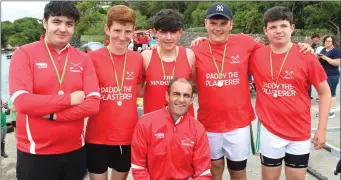  ??  ?? Sneem U-16’s Bronze Medalists (from left) Martin Larkin, Ewan Buckley, Damien Fitzgerald, Colm Van Assen, Eoin O Dwyer (Cox Adrian Fitzgerald at the Rowing County Championsh­ips at Sneem.