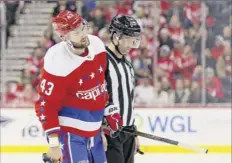  ?? Will Newton / Getty Images ?? The Washington Capitals’ Tom Wilson was ejected in a win over the New Jersey Devils on Friday in Washington, DC.