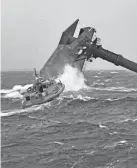  ?? U.S. COAST GUARD CUTTER GLENN HARRIS VIA AP ?? A Coast Guard Station Grand Isle boatcrew heads toward a capsized 175-foot commercial lift boat Tuesday.