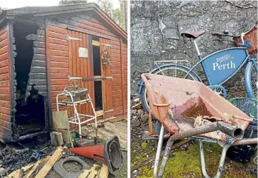  ?? ?? ‘POINTLESS ACT’: The wrecked shed contained the charity’s tools and equipment.