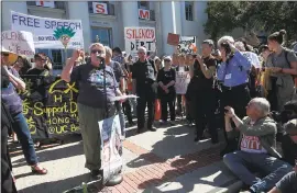  ?? JANE TYSKA — STAFF ARCHIVES ?? Activist Bettina Aptheker speaks in October 2014 during a rally commemorat­ing the 50th anniversar­y of the Free Speech Movement at Sproul Plaza on the Berkeley campus.