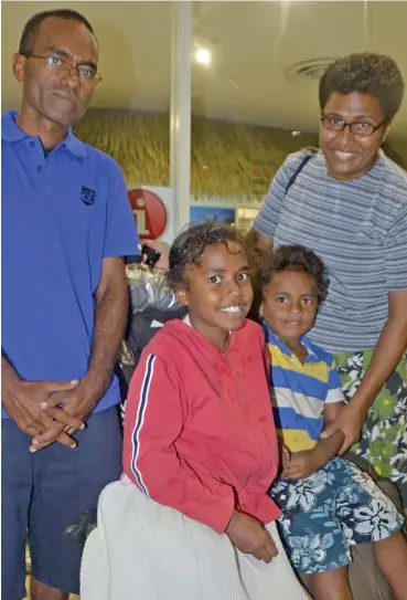  ?? Photo: Waisea Nasokia ?? Great to be home ... Sanaila Kenivale (left) with his family Anaseini Rokosuka (wife), Sainimere Lenikau and Clive Kenivale at the Nadi Internatio­nal Airport last night.