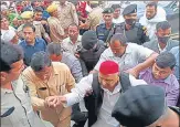  ?? HT PHOTO ?? Samajwadi Party patriarch and MP from Mainpuri Mulayam Singh Yadav arriving at Mainpuri on Thursday.